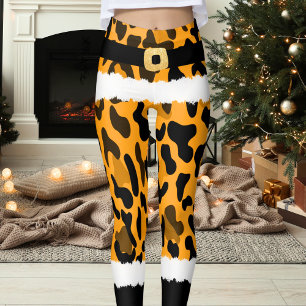 Geel Luipaard Print Kerstman Kostuum Kerstmis Leggings