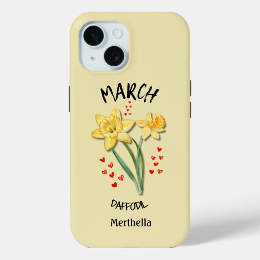 Geel MAART Geboorte Maand Bloem Aangepaste naam Case-Mate iPhone Case (Achterkant)
