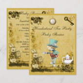 Geel Mad Hatter Wonderland Tea Party Baby shower Kaart (Voorkant / Achterkant)