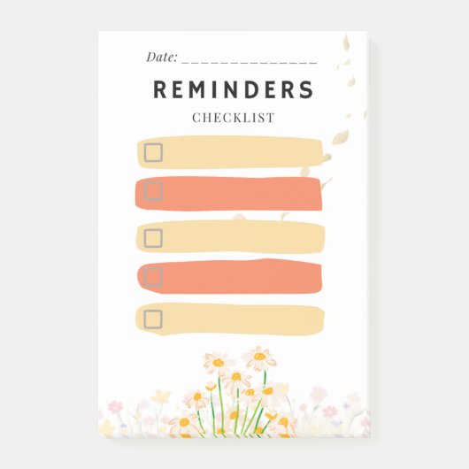 Geel madeliefje sticky note HERINNERINGEN Aankruis (Voorkant)