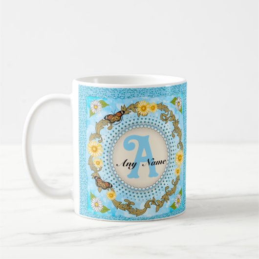 Geel Madeliefjes Monogram mok (Links)