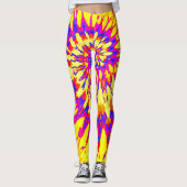 Geel, magenta en Oranje spiraalkleurstof Leggings (Voorkant)