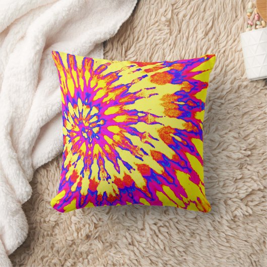 Geel, magenta en Oranje spiraalkleurstof Pillow Kussen (Deken)
