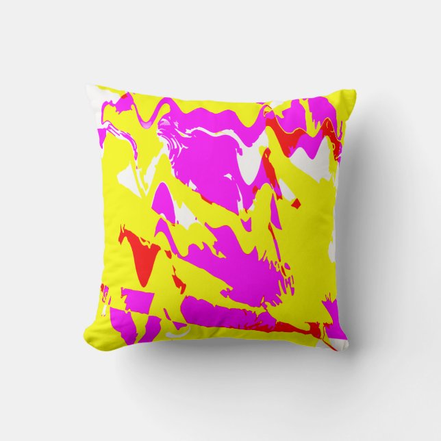 Geel Magenta Roze Witte Fantasy Bloem Ontwerp Kussen (Voorkant)