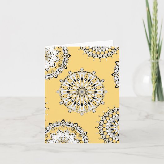Geel Mandala 2 gevouwen Wenskaart Kaart (Voorkant)