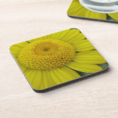 geel marguerite vierkant papier onderzetter (Linkerzijde)