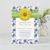 Geel, marine, Green Damask Wedding Invitation Kaart (Staand voorkant)