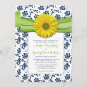 Geel, marine, Green Damask Wedding Invitation Kaart (Voorkant / Achterkant)