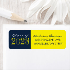 Geel & marineblauw Afstuderen retouradres label