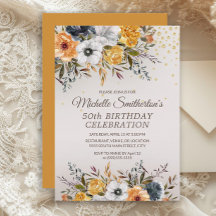 Geel Marineblauw Bloem Glitter 50ste Verjaardag