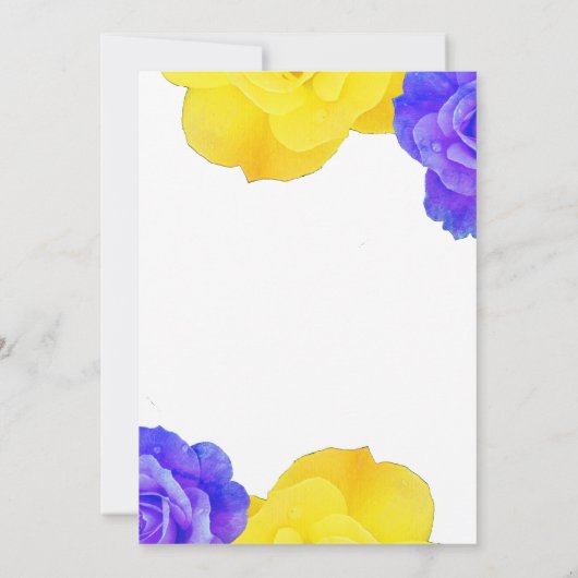 Geel marineblauw bloemig Roos Elegante bruiloft Kaart (Achterkant)