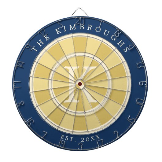 Geel Marineblauw Familie Monogram Dartbord (Voorkant)