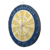 Geel Marineblauw Familie Monogram Dartbord (Voorkant Rechts)