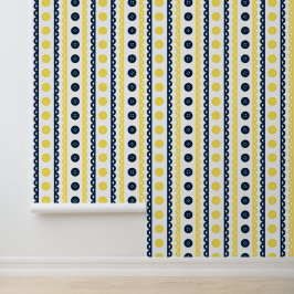 Geel & Marineblauw Preppy Gestreepte Ambacht- en N Behang