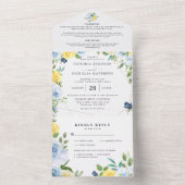 Geel & Marineblauw Zomerbloemen | Bruiloft All In One Uitnodiging (Binnen)