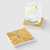 Geel Marmeren Mozaïek Bloem abstracte kunst Stenen Onderzetter (Zijkant)