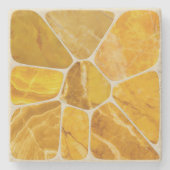 Geel Marmeren Mozaïek Bloem abstracte kunst Stenen Onderzetter (Voorkant)