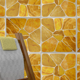 Geel Marmeren Mozaïek Bloem abstracte kunst Tegeltje