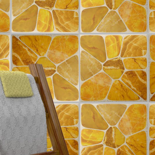 Geel Marmeren Mozaïek Bloem abstracte kunst Tegeltje