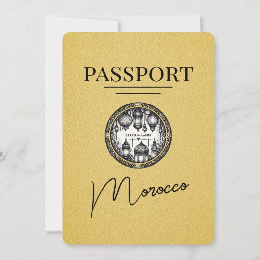 Geel Marokko Paspoort Huwelijksuitnodiging Kaart (Achterkant)