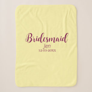 Geel maroon bruidsmeisje naam datum stijlvolle bru sherpa deken