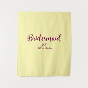 Geel maroon bruidsmeisje naam datum stijlvolle bru wandkleed
