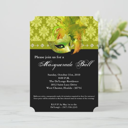 Geel Maskerade Bal Masker Kostuum Halloween Onderd Kaart (Staand voorkant)