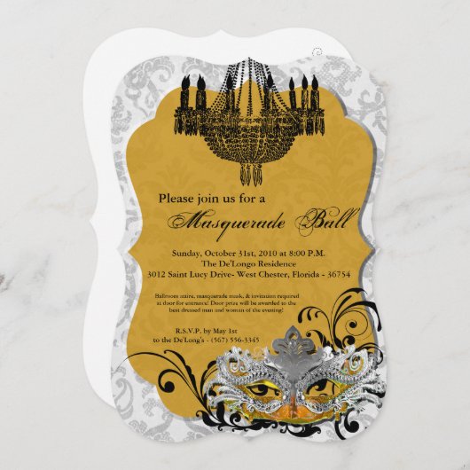 Geel Maskerade Bal Masker Kostuum Halloween Onderd Kaart (Voorkant / Achterkant)