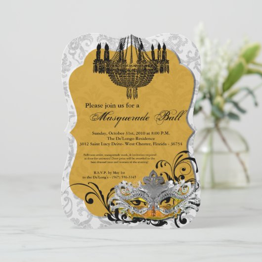 Geel Maskerade Bal Masker Kostuum Halloween Onderd Kaart (Staand voorkant)