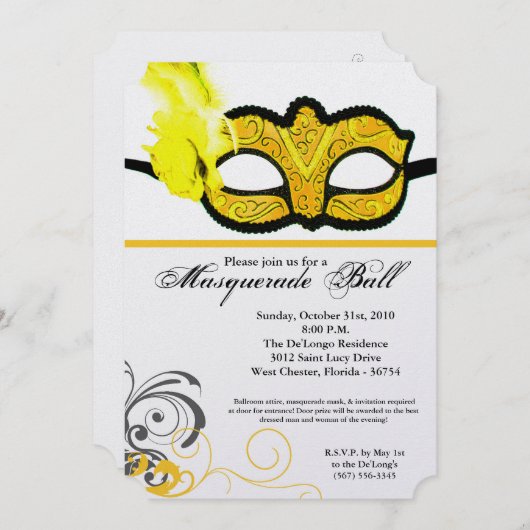 Geel Maskerade Bal Masker Kostuum Halloween Onderd Kaart (Voorkant / Achterkant)