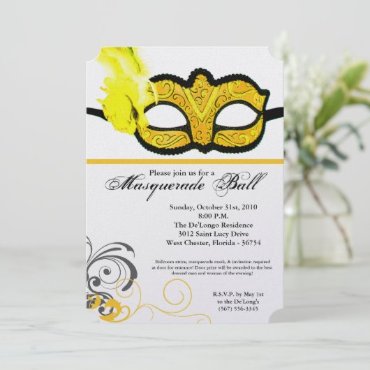 Geel Maskerade Bal Masker Kostuum Halloween Onderd Kaart (Staand voorkant)
