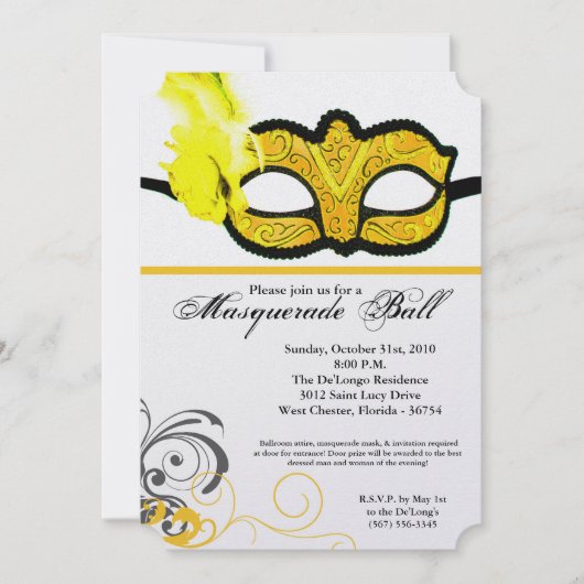 Geel Maskerade Bal Masker Kostuum Halloween Onderd Kaart (Voorkant)