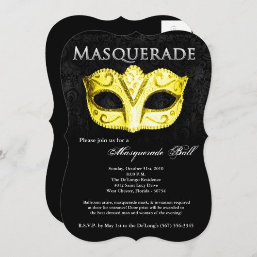 Geel Maskerade Bal Masker Kostuum Halloween Onderd Kaart (Voorkant / Achterkant)