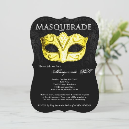 Geel Maskerade Bal Masker Kostuum Halloween Onderd Kaart (Staand voorkant)