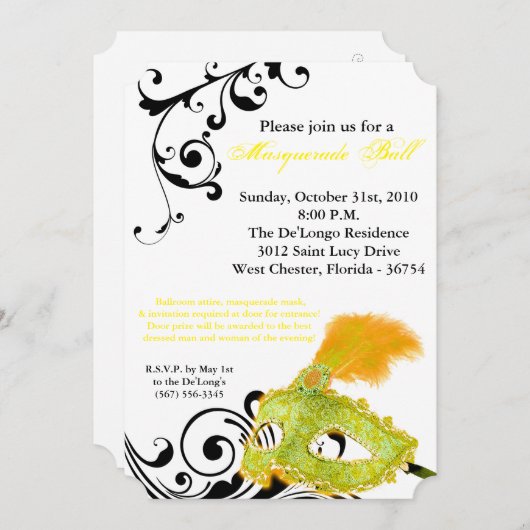 Geel Maskerade Bal Masker Kostuum Halloween Onderd Kaart (Voorkant / Achterkant)