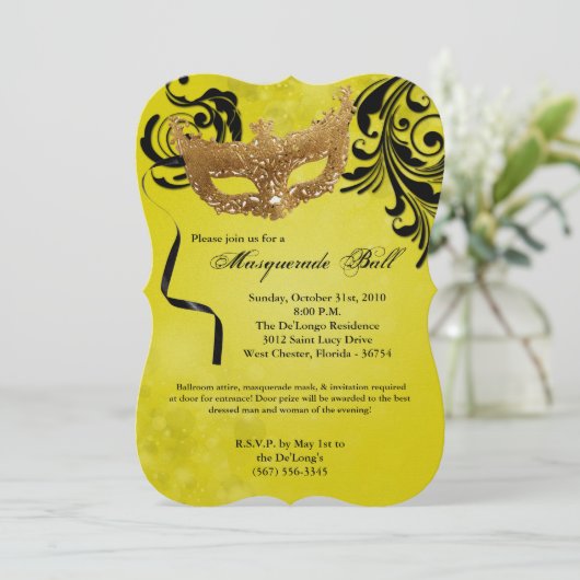 Geel Maskerade Bal Masker Kostuum Halloween Onderd Kaart (Staand voorkant)