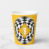 Geel Medaillon Over Zwart-Wit Diamanten Papieren Bekers (Achterkant)