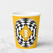 Geel Medaillon Over Zwart-Wit Diamanten Papieren Bekers (Voorkant)