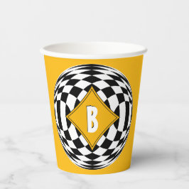 Geel Medaillon Over Zwart-Wit Diamanten Papieren Bekers