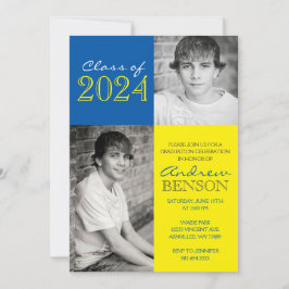 Geel & Medium Blauw Classic 2 Foto Afstuderen Kaart