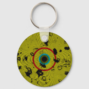 GEEL Meerkleurig Vinylschijfpatroon Sleutelhanger