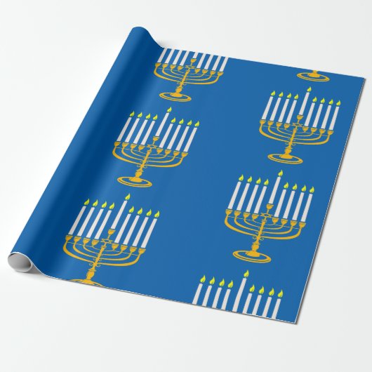 geel - menorah hanukkah - joodse krant cadeaupapier (Uitgerold)