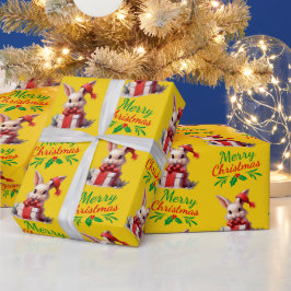 Geel Merry Christmas Bunny Cadeaupapier
