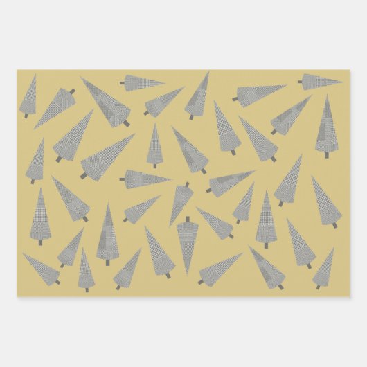 Geel Merry Christmas Houndstooth Tree Pattern Inpakpapier Vel (Voorkant 2)