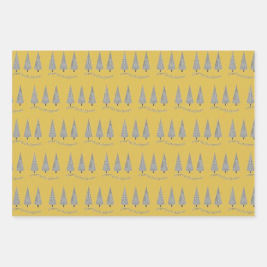 Geel Merry Christmas Houndstooth Tree Pattern Inpakpapier Vel (Voorkant)