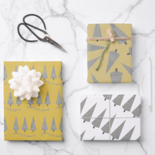 Geel Merry Christmas Houndstooth Tree Pattern Inpakpapier Vel