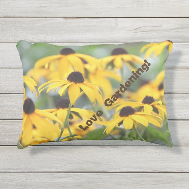 Geel met bruine bloemen buitenkussen (Voorkant)