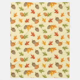 GEEL MET BRUINE & ORANJE HERFST EIKELS FLEECE DEKEN