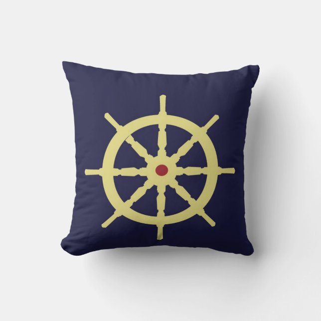 Geel met de Rode Schip-hulp in de Blauwe Achtergro Kussen (Voorkant)