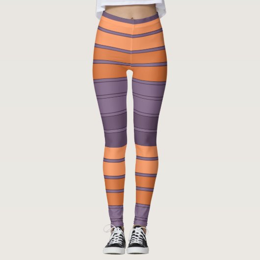 Geel met lila gestreepte patroon leggings (Voorkant)